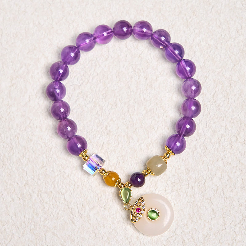 Wear FengShui Natural Amethyst Peace Buckle Charm Spiritual Bracelet