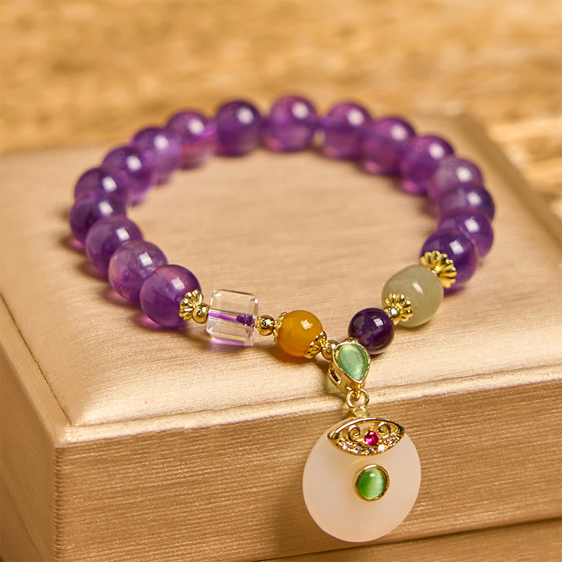 Wear FengShui Natural Amethyst Peace Buckle Charm Spiritual Bracelet
