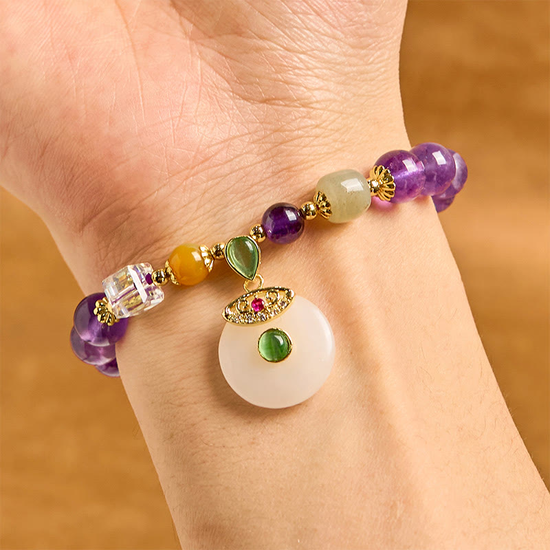 Wear FengShui Natural Amethyst Peace Buckle Charm Spiritual Bracelet