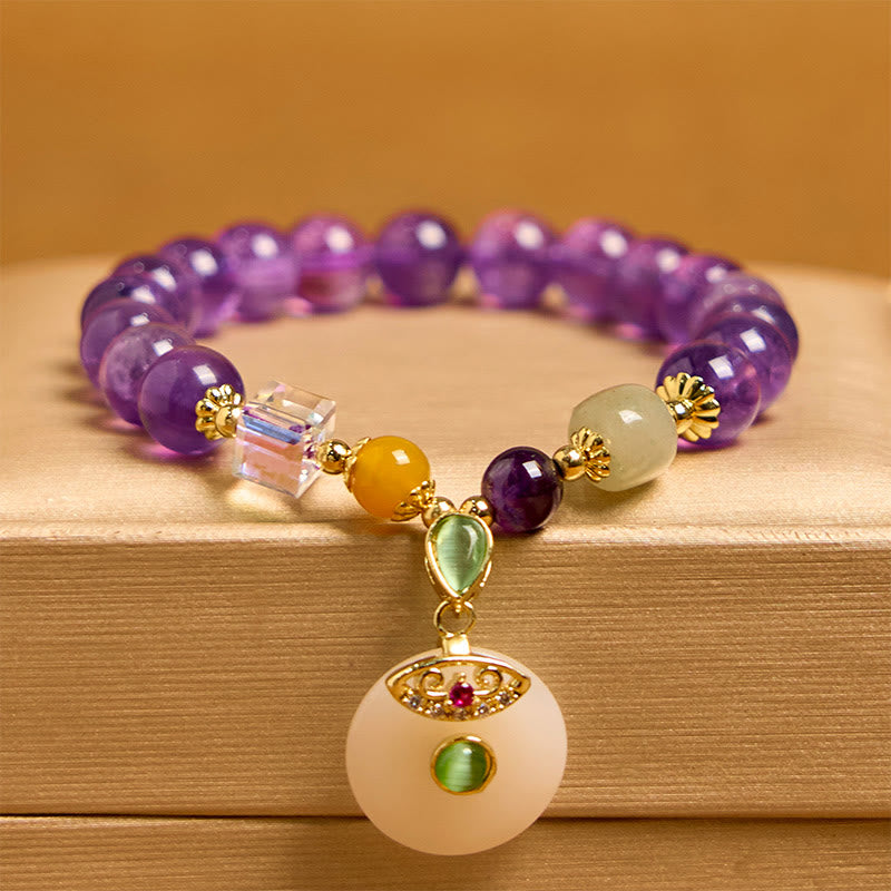 Wear FengShui Natural Amethyst Peace Buckle Charm Spiritual Bracelet