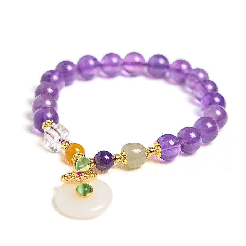 Wear FengShui Natural Amethyst Peace Buckle Charm Spiritual Bracelet