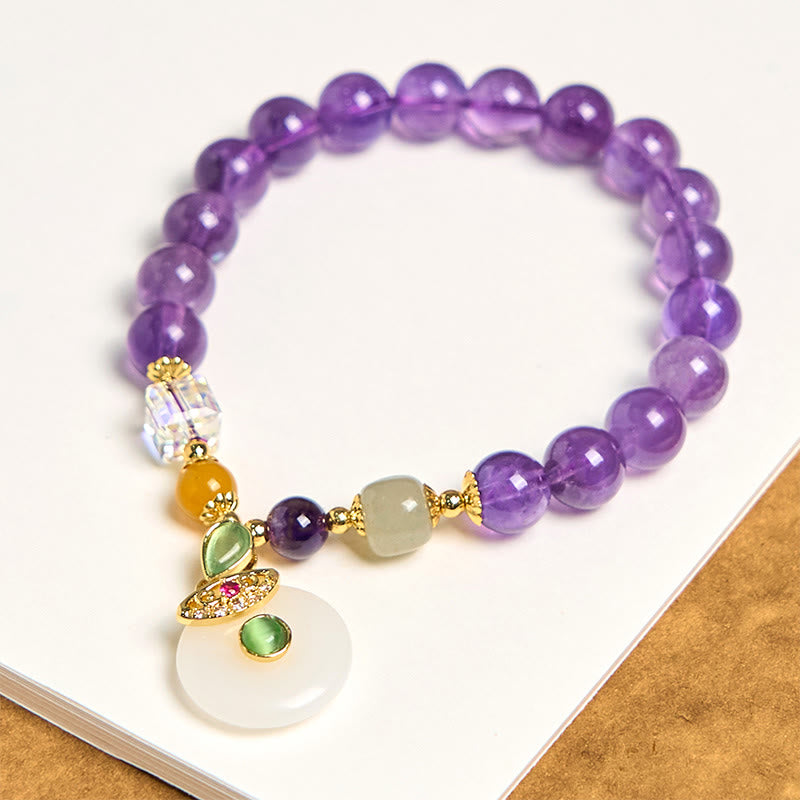 Wear FengShui Natural Amethyst Peace Buckle Charm Spiritual Bracelet