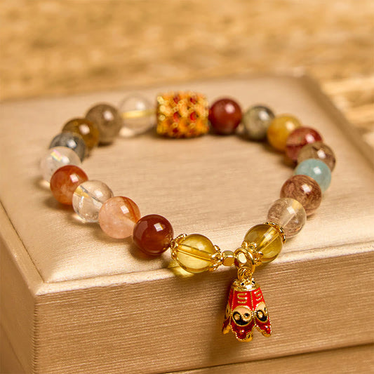 Wear FengShui Natural Colorful Rutilated Quartz Yin Yang Protection Bracelet