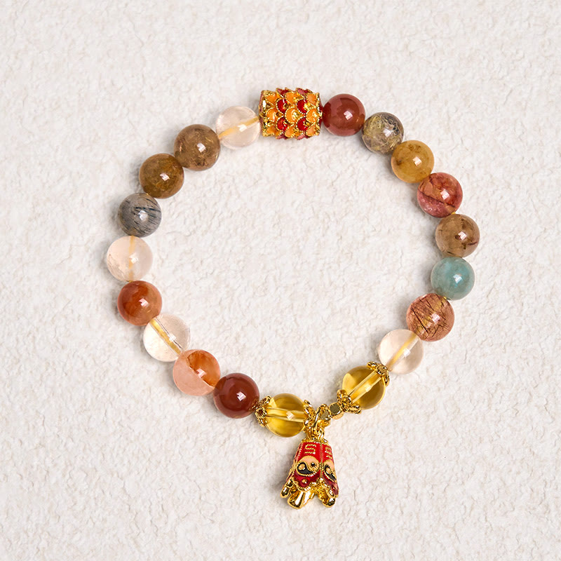 Wear FengShui Natural Colorful Rutilated Quartz Yin Yang Protection Bracelet
