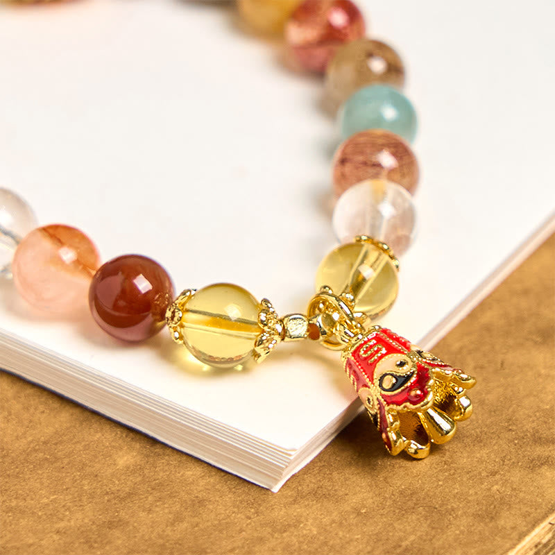Wear FengShui Natural Colorful Rutilated Quartz Yin Yang Protection Bracelet