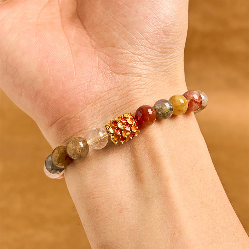 Wear FengShui Natural Colorful Rutilated Quartz Yin Yang Protection Bracelet