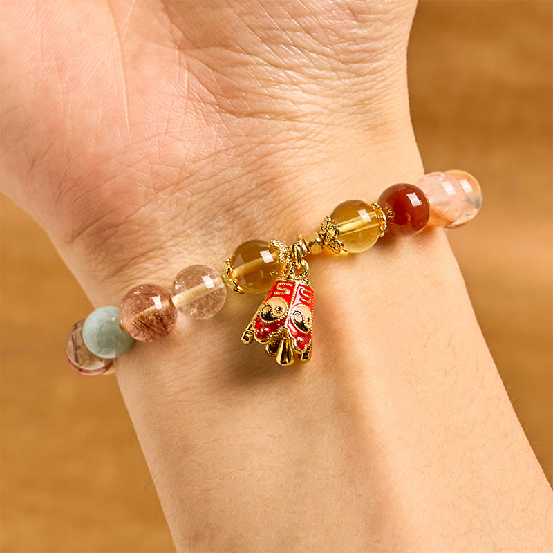 Wear FengShui Natural Colorful Rutilated Quartz Yin Yang Protection Bracelet