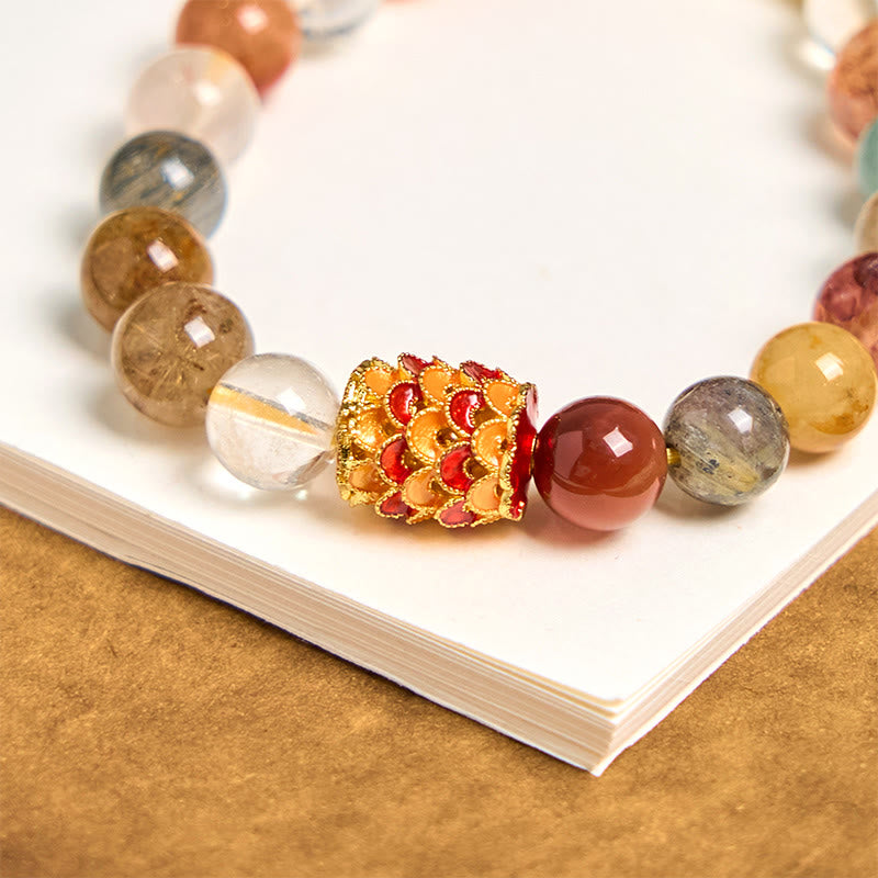 Wear FengShui Natural Colorful Rutilated Quartz Yin Yang Protection Bracelet