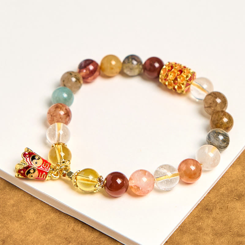 Wear FengShui Natural Colorful Rutilated Quartz Yin Yang Protection Bracelet