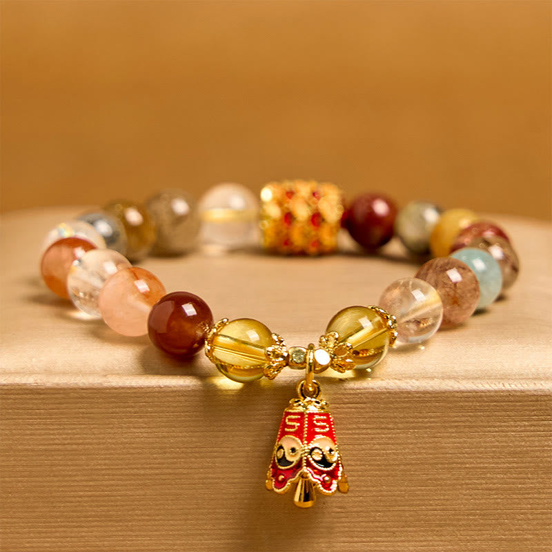 Wear FengShui Natural Colorful Rutilated Quartz Yin Yang Protection Bracelet
