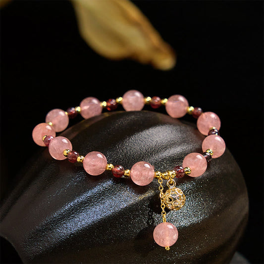 Wear FengShui Natural Strawberry Quartz Garnet Healing Bracelet