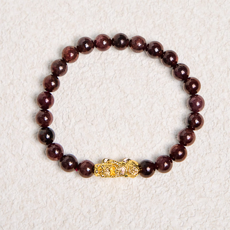 Wear FengShui Natural Garnet Beads PiXiu Protection Bracelet