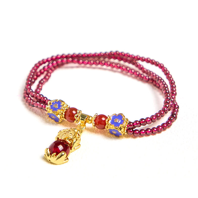 Wear FengShui Natural 3mm Garnet Beads PiXiu Flower Purification Multilayer Bracelet