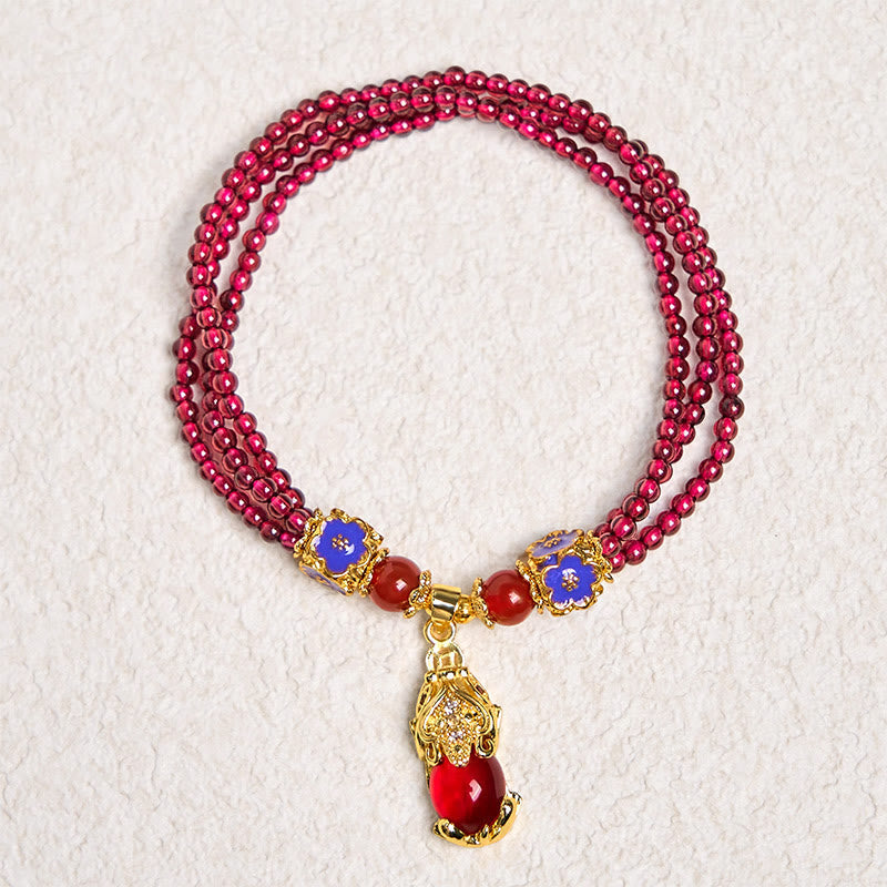 Wear FengShui Natural 3mm Garnet Beads PiXiu Flower Purification Multilayer Bracelet