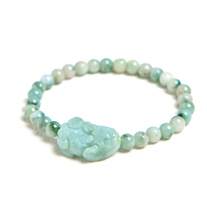 Wear FengShui Natural Green Jade PiXiu Carved Luck Bracelet