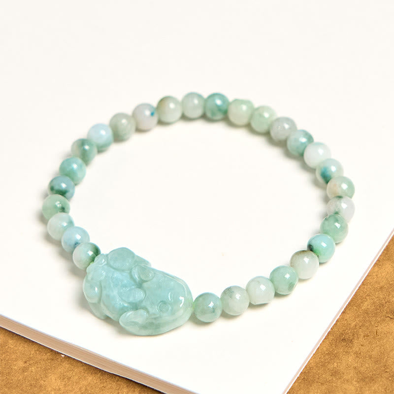 Wear FengShui Natural Green Jade PiXiu Carved Luck Bracelet