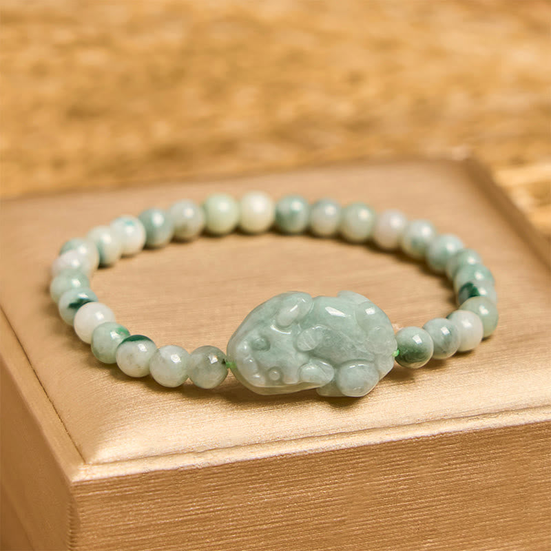 Wear FengShui Natural Green Jade PiXiu Carved Luck Bracelet