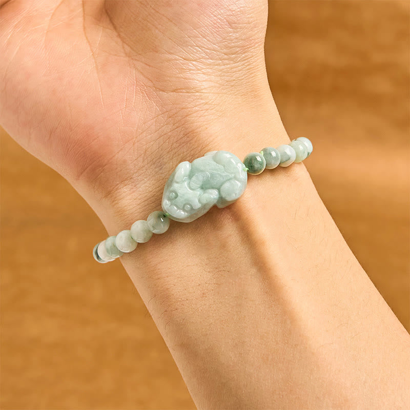 Wear FengShui Natural Green Jade PiXiu Carved Luck Bracelet