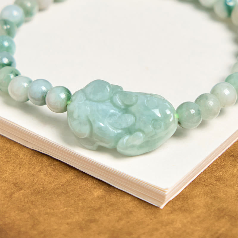 Wear FengShui Natural Green Jade PiXiu Carved Luck Bracelet