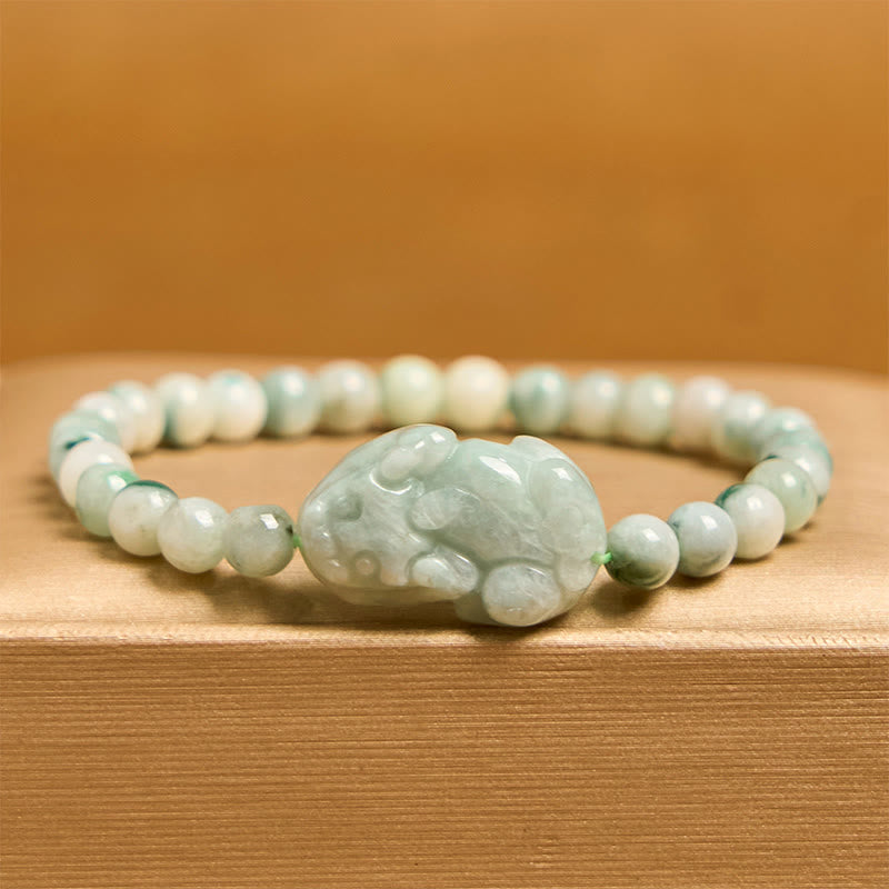 Wear FengShui Natural Green Jade PiXiu Carved Luck Bracelet