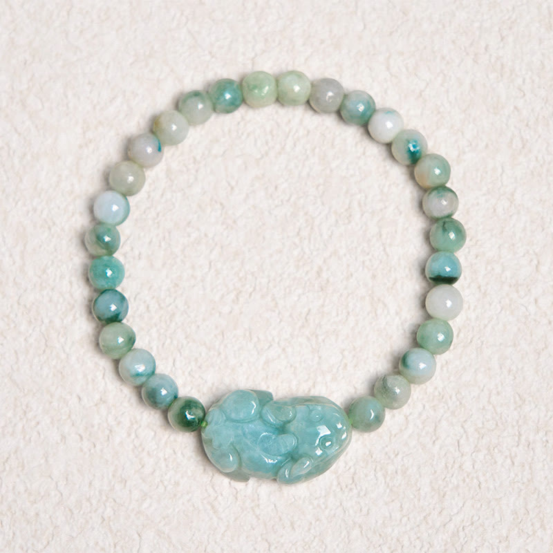 Wear FengShui Natural Green Jade PiXiu Carved Luck Bracelet