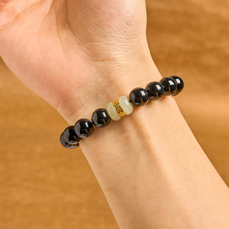Wear FengShui Natural Black Onyx Jade Support Bracelet