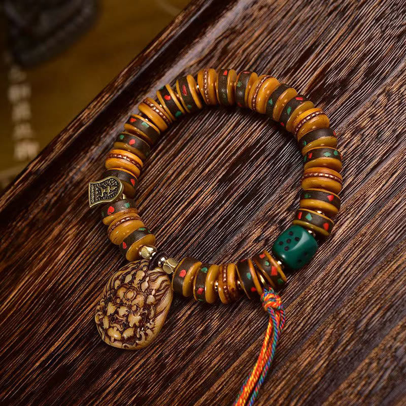 Wear FengShui Tibetan Camel Bone Dice Tassel Protection Bracelet