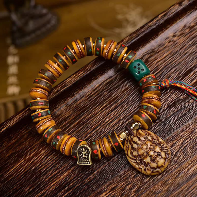 Wear FengShui Tibetan Camel Bone Dice Tassel Protection Bracelet