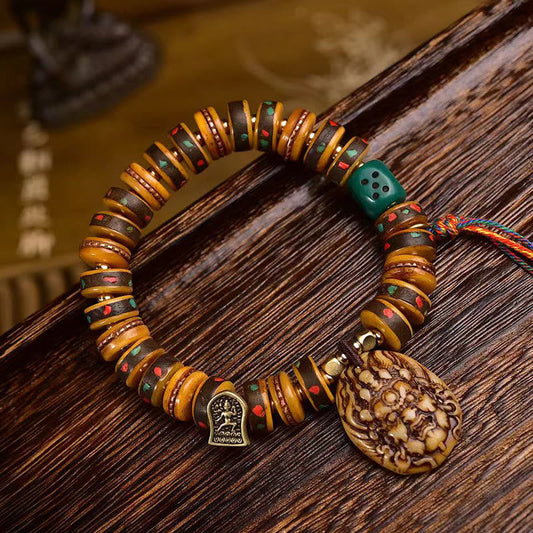 Wear FengShui Tibetan Camel Bone Dice Tassel Protection Bracelet