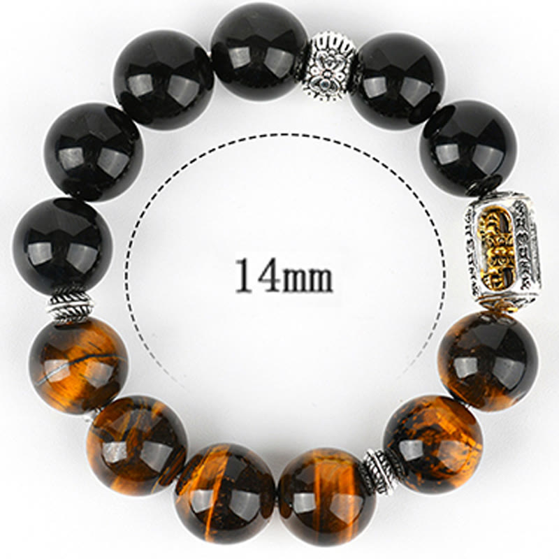 Wear FengShui Natural Silver Sheen Obsidian Tiger Eye Vajra Protection Bracelet
