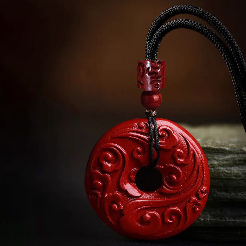 Wear FengShui Natural Cinnabar Lotus Peace Buckle Blessing Necklace String Pendant