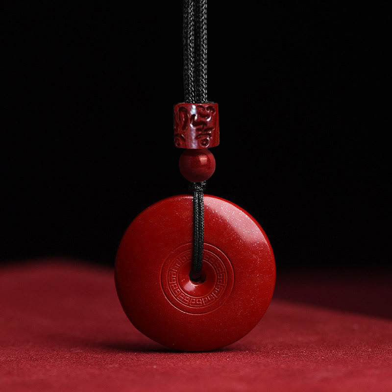 Wear FengShui Natural Cinnabar Lotus Peace Buckle Blessing Necklace String Pendant