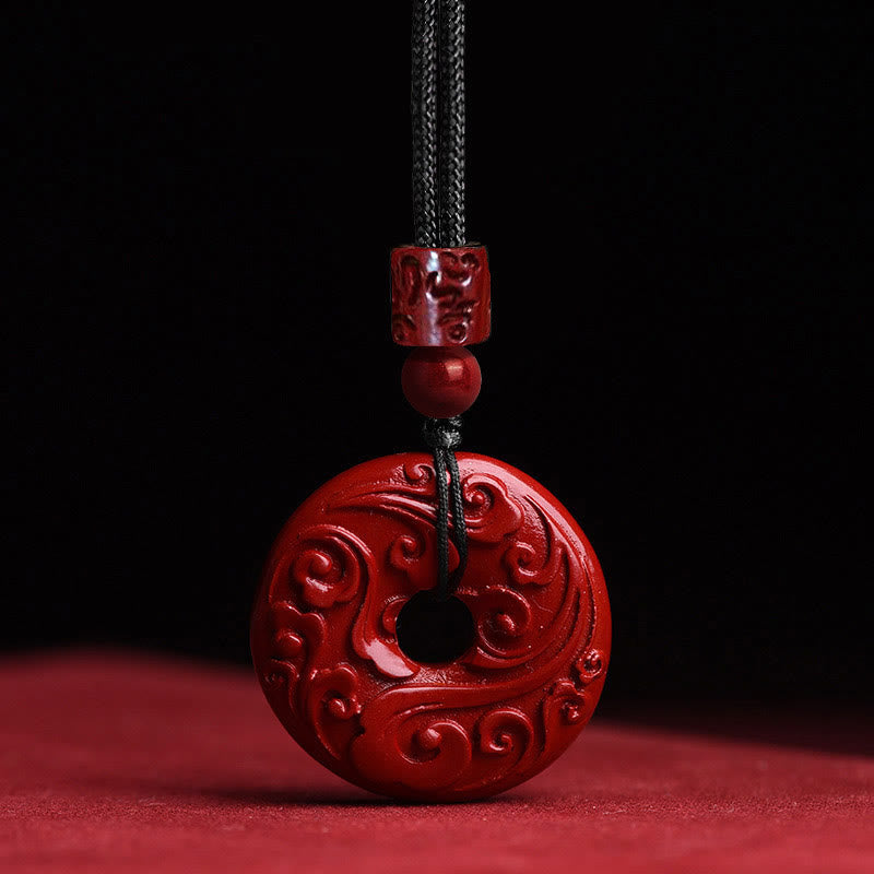 Wear FengShui Natural Cinnabar Lotus Peace Buckle Blessing Necklace String Pendant