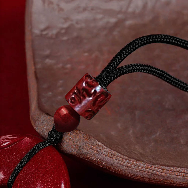 Wear FengShui Natural Cinnabar Lotus Peace Buckle Blessing Necklace String Pendant