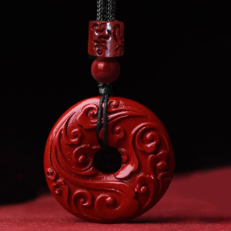 Wear FengShui Natural Cinnabar Lotus Peace Buckle Blessing Necklace String Pendant