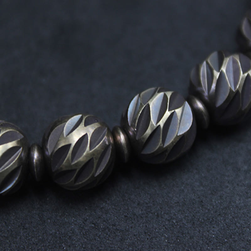 Wear FengShui Vintage Distressed Knife Carving Pattern Copper Brass Beads Wealth Bracelet