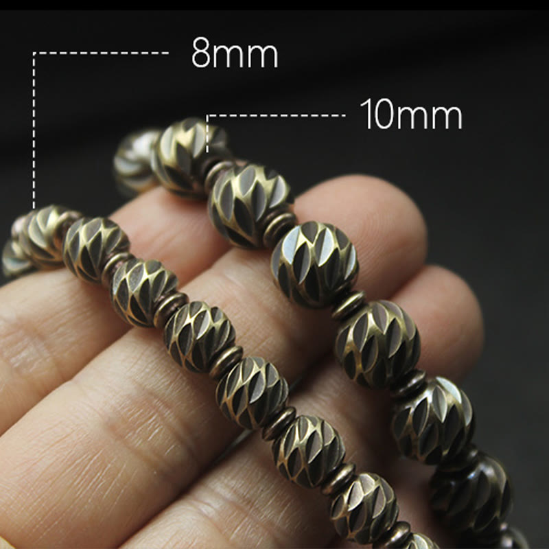 Wear FengShui Vintage Distressed Knife Carving Pattern Copper Brass Beads Wealth Bracelet