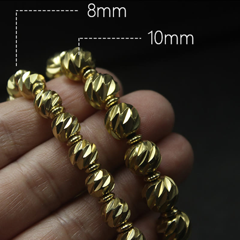 Wear FengShui Vintage Distressed Knife Carving Pattern Copper Brass Beads Wealth Bracelet