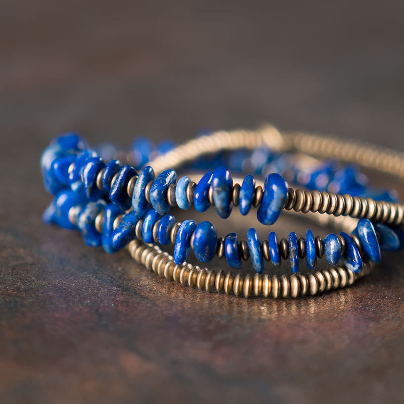 Wear FengShui Irregular Shape Triple Wrap Lazurite Balance Bracelet
