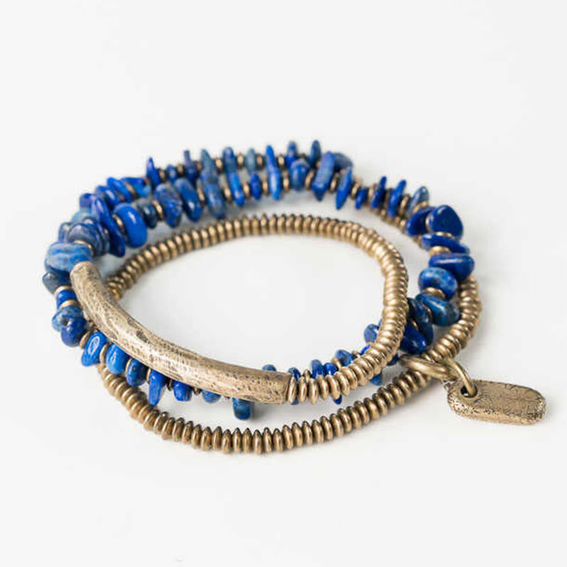 Wear FengShui Irregular Shape Triple Wrap Lazurite Balance Bracelet