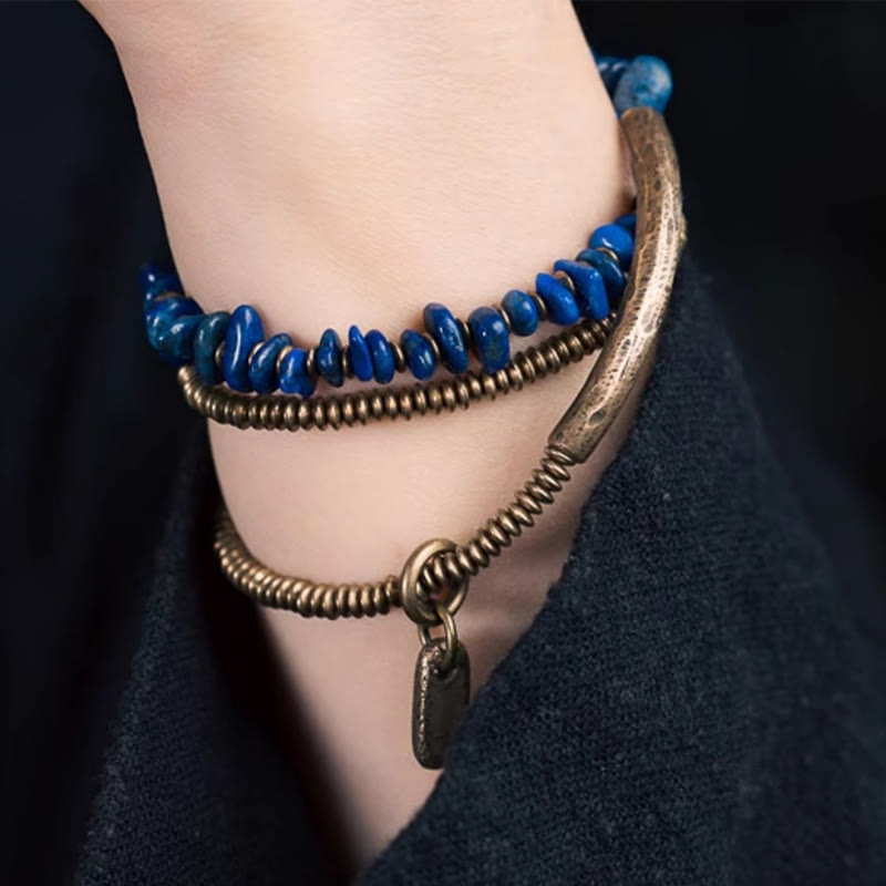 Wear FengShui Irregular Shape Triple Wrap Lazurite Balance Bracelet