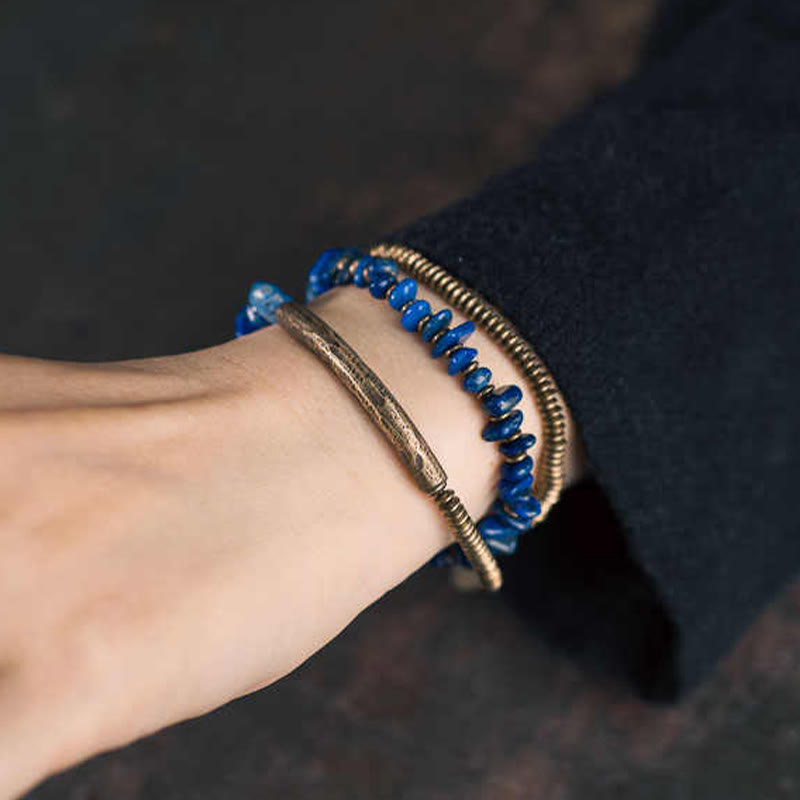 Wear FengShui Irregular Shape Triple Wrap Lazurite Balance Bracelet