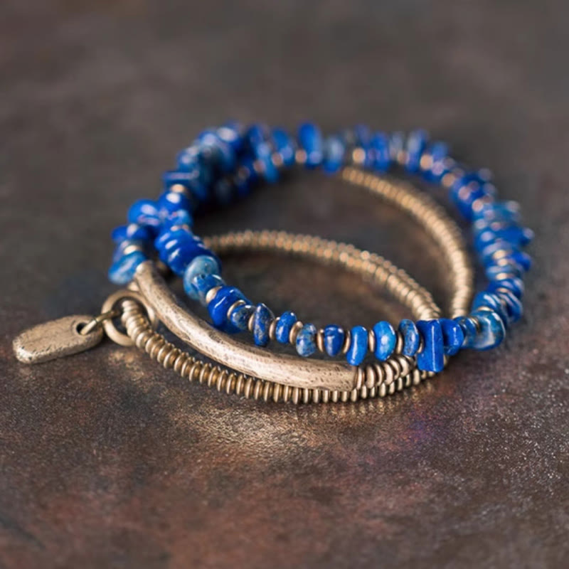 Wear FengShui Irregular Shape Triple Wrap Lazurite Balance Bracelet