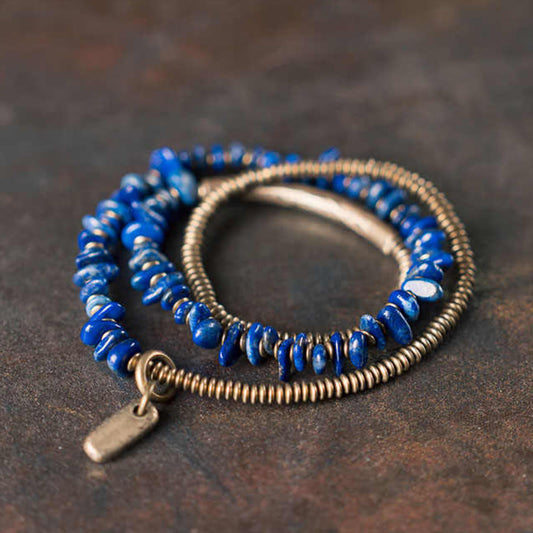 Wear FengShui Irregular Shape Triple Wrap Lazurite Balance Bracelet