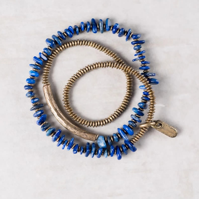 Wear FengShui Irregular Shape Triple Wrap Lazurite Balance Bracelet