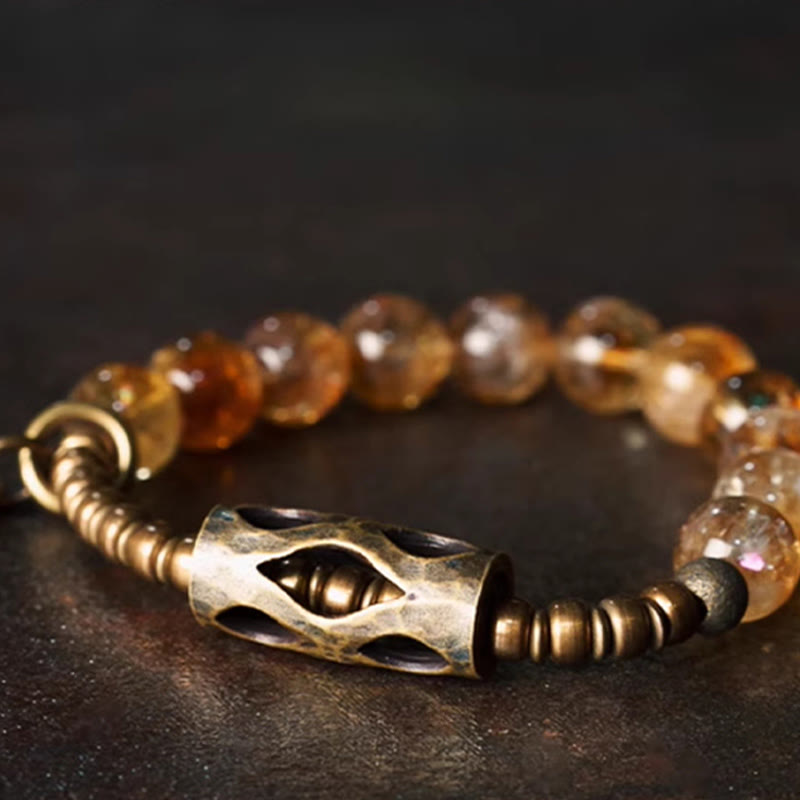 Wear FengShui Daily Retro 10mm Citrine Beads Protection Bracelet
