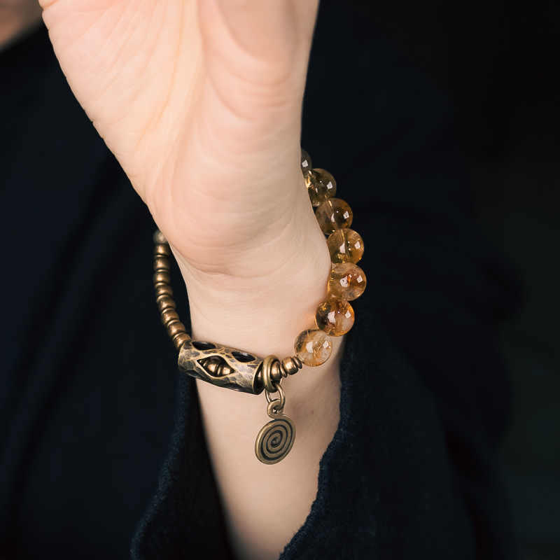 Wear FengShui Daily Retro 10mm Citrine Beads Protection Bracelet