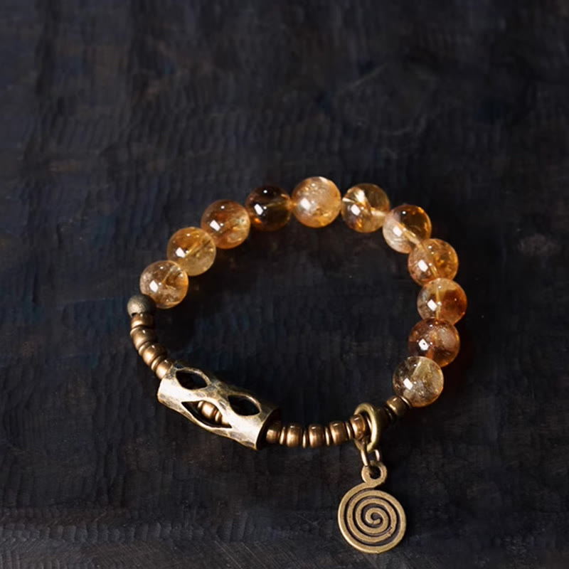 Wear FengShui Daily Retro 10mm Citrine Beads Protection Bracelet