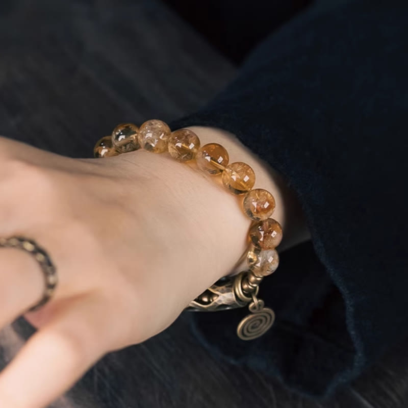 Wear FengShui Daily Retro 10mm Citrine Beads Protection Bracelet