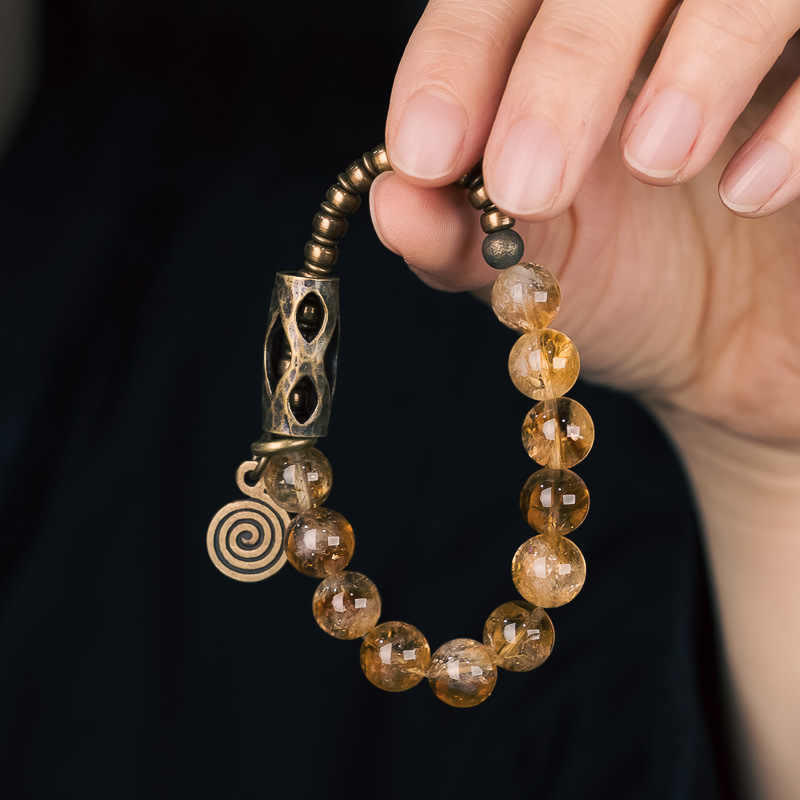 Wear FengShui Daily Retro 10mm Citrine Beads Protection Bracelet